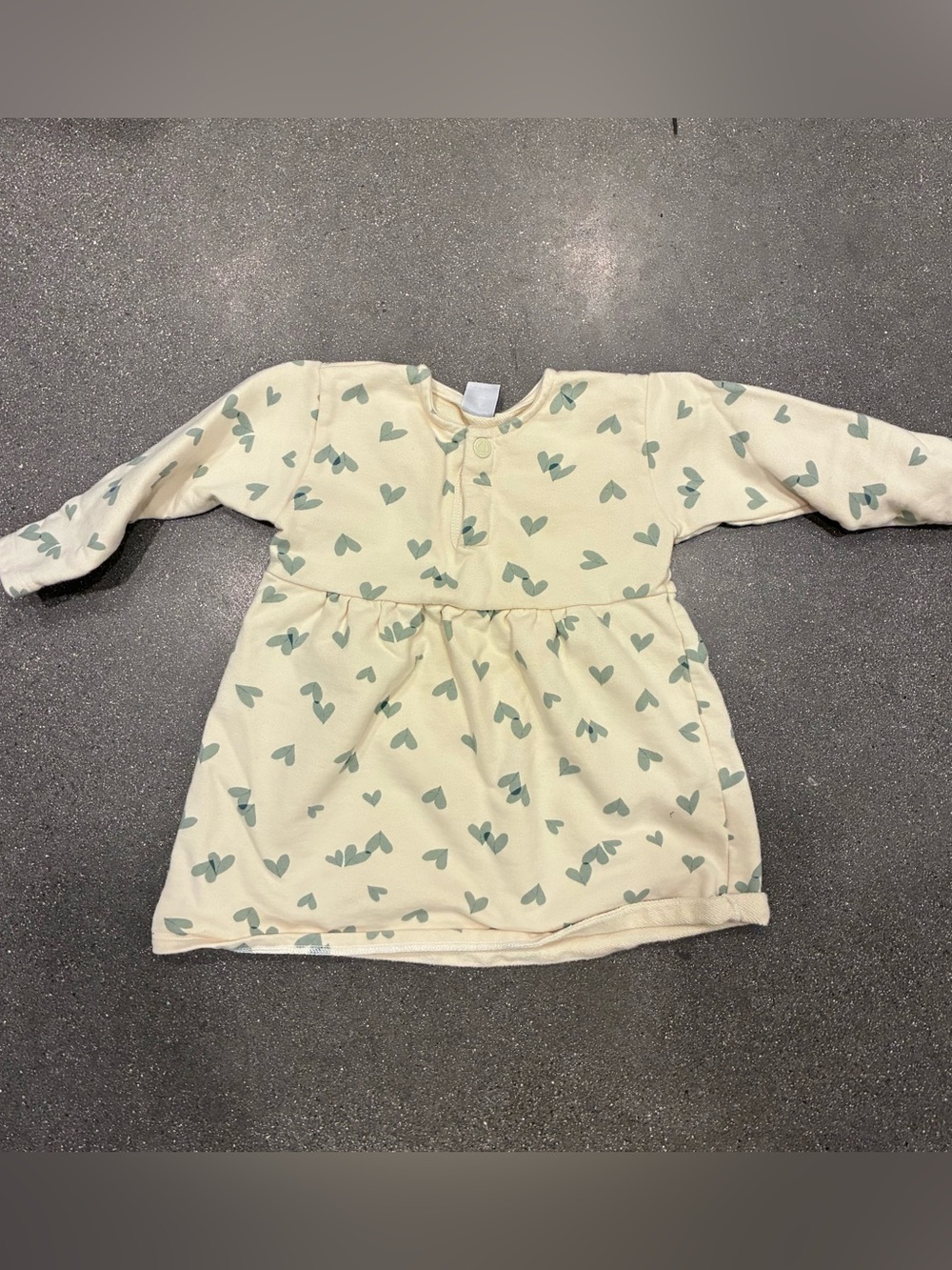 Petit Bateau Heart Print Long Sleeve Dress 36M 95cm Cream 100% Cotton